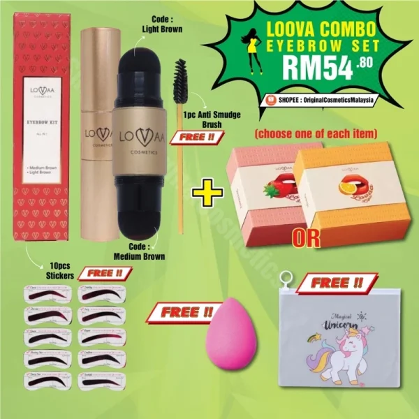 🎁4 FREEGIFT‼️LOVAA SET COMBO JIMAT EYEBROW & LIPS (DPT 6 BRG DLM 1 SET‼️) Lovaa Eyebrow Cop Lips Murah Jimat