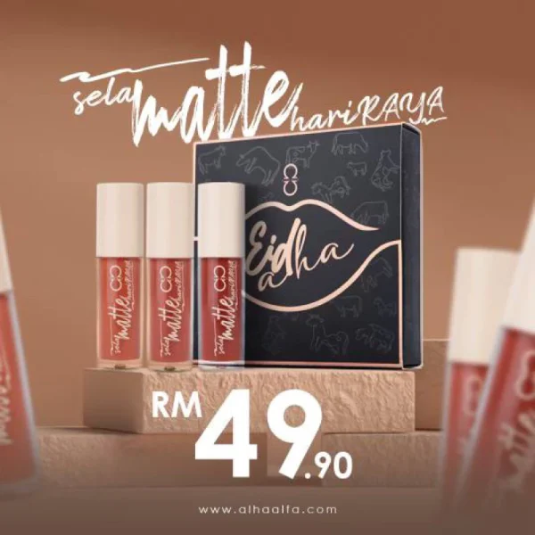 🎁ALHA ALFA SET LIPMATTE SELAMATTE HARI RAYA EIDHA SET LIPMATTE ALHA ALFA 3IN1 SARAH KHADIJAH HAJAR