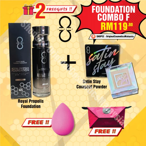 🎁2 FREEGIFT‼️ALHA ALFA SET COMBO F (DPT 4 BRG DLM 1 SET‼️)Alha Alfa Royal Propolis Foundation CompactPowderWaterproof