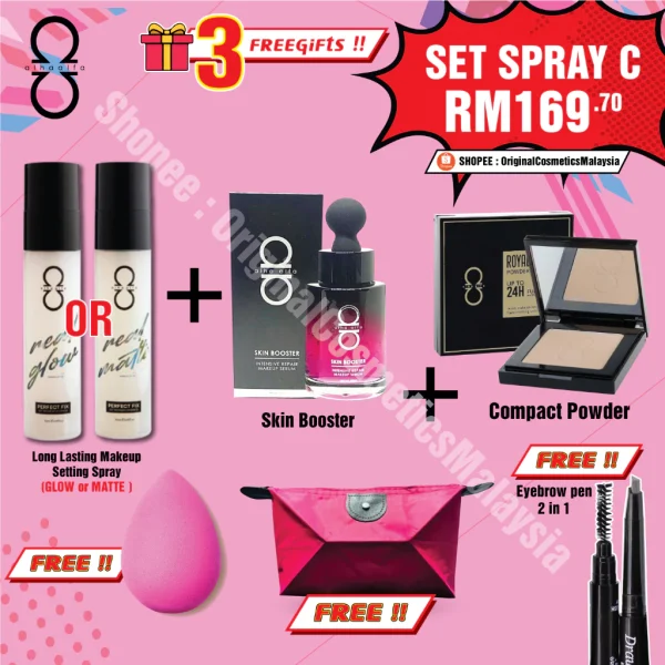 🎁3 FREEGIFT‼️ALHA ALFA SET SPRAY COMPACT POWDER SKIN BOOSTER (DPT 6 BRG DLM 1 SET‼️)Alha Alfa Set Merdeka