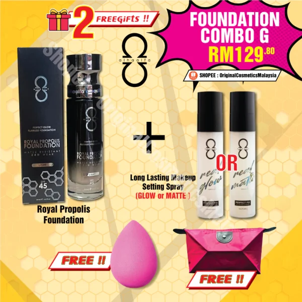 🎁2 FREEGIFT‼️SET COMBO G (DPT 4 BRG DLM 1 SET‼️) ALHA ALFA ROYAL PROPOLIS FOUNDATION Setting Spray GlowMatte