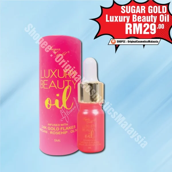 🎁NEW PACKAGING‼️ SUGAR GOLD-LUXURY BEAUTY GOLD ARGAN OIL-MAKE UP NAMPAK SMOOTH Cantik Serta Glowing