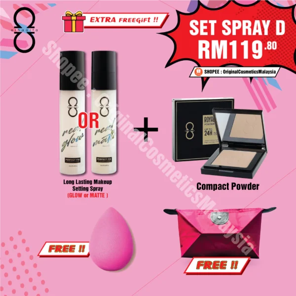 🎁2 FREEGIFT‼️ALHA ALFA SET SPRAY COMPACT POWDER FOUNDATION SET COMBO JIMAT(DPT 4 BRG DLM 1 SET)AlhaAlfa Set