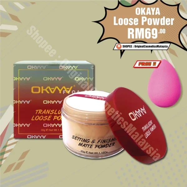 🎁 FREEGIFT EXTRA‼️OKAYA LOOSE POWDER TRANSLUCENT MUA BELLAZ New Packaging