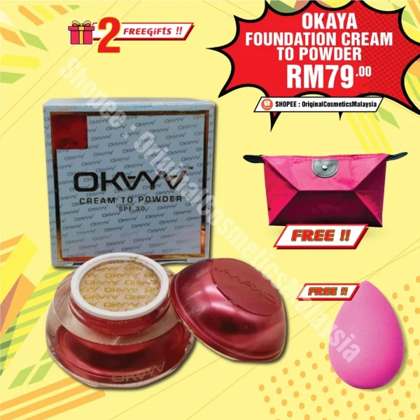 🎁2 FREEGIFT‼️OKAYA FOUNDATION CREAM TO POWDER FULL COVERAGE (DPT 3 BRG‼️) FAV MUA BELLAZ Foundation Mua