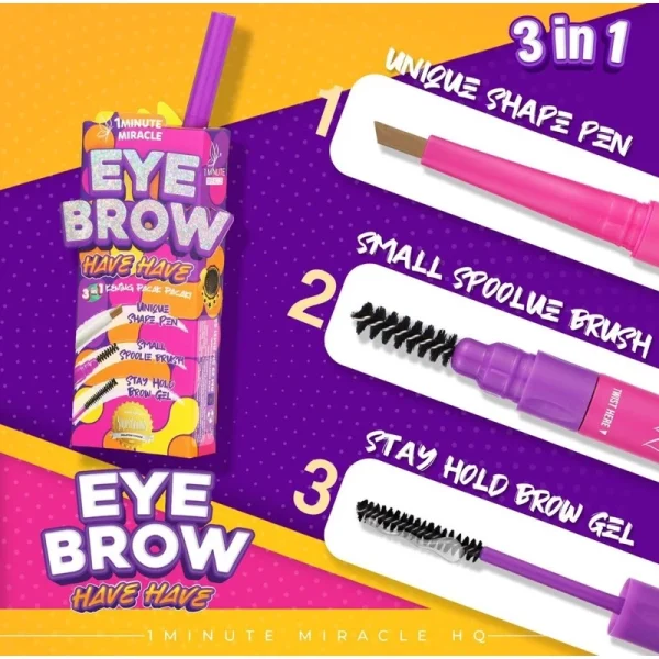 🎁1 MINUTE MIRACLE 1MM EYEBROW (3IN1) KENING HAVE2😍 New Packaging Comel Mua Bellaz 1mm 1 Minute Miracle Merdeka Promo