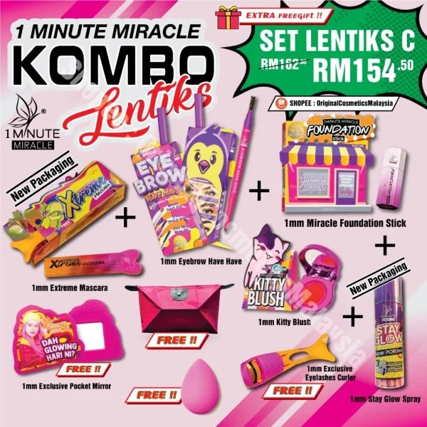 🎁4 FREEGIFT‼️1 MINUTE MIRACLE 1MM SET COMBO JIMAT (DPT 8 BRG DLM 1 SET‼️)1 Minute Miracle 1Mm Set Raya Mua Bellaz