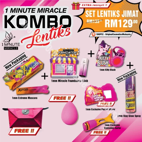 🎁4 FREEGIFT‼️1MM 1MINUTE MIRACLE SET COMBO JIMAT (DPT 7 ITEMS DALAM 1SET‼️) 1MM 1 Minute Miracle Set Raya Mua