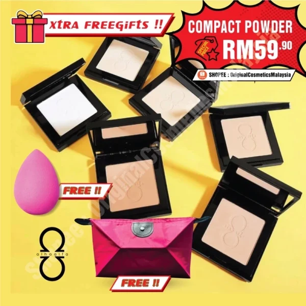 🎁2 FREEGIFT‼️ALHA ALFA COMPACT POWDER 4IN1 (DPT 3 BRG‼️😍) Alha Alfa Royal Propolis Foundation Compact Powder HD