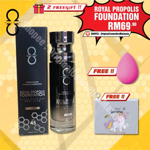 🎁2 FREEGIFT‼️ALHA ALFA ROYAL PROPOLIS FOUNDATION (DPT 3 BRG😍)TAHAN 24JAM Alha Alfa New Full Coverage Water