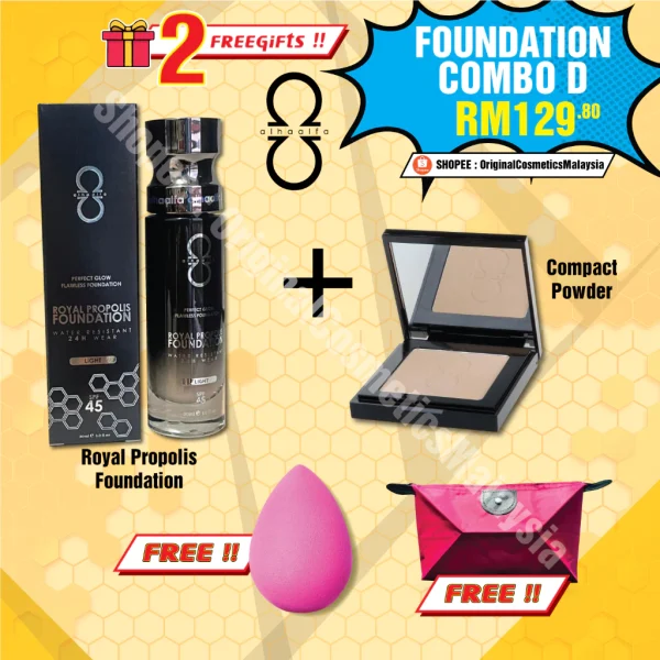 🎁2 FREEGIFT‼️ALHA ALFA SET COMBO D (DPT 4 BRG DLM 1 SET‼️) Alha Alfa Royal Propolis Foundation Compact Powder