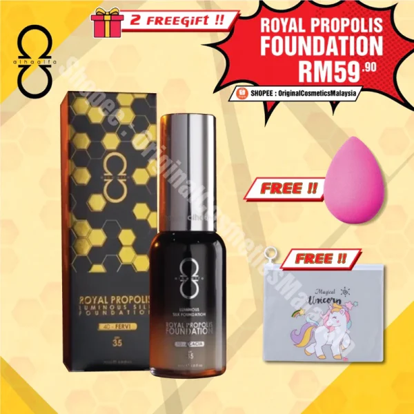 🎁2 FREEGIFT‼️NEW ALHA ALFA ROYAL PROPOLIS FOUNDATION (DPT 3 BRG😍‼️) ALHA ALFA PROPOLIS LUMINOUS SILK