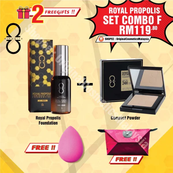 🎁2 FREEGIFT‼️ALHA ALFA SET COMBO (DPT 4 BRG DLM 1 SET😍) Alha Alfa Royal Propolis Foundation Compact Powder Waterproof