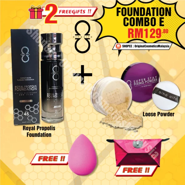 🎁2 FREEGIFT‼️ALHA ALFA SET COMBO E (DPT 4 BRG DLM 1 SET‼️)Alha Alfa Royal Propolis Foundation Loose Powder Waterproof