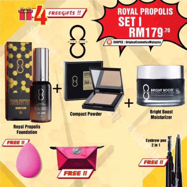 🎁3 FREEGIFT‼️ALHA ALFA SET COMBO(DPT 6 BRG DLM 1 SET‼️)Alha Alfa Royal Propolis Foundation Compact Powder Moisturizer