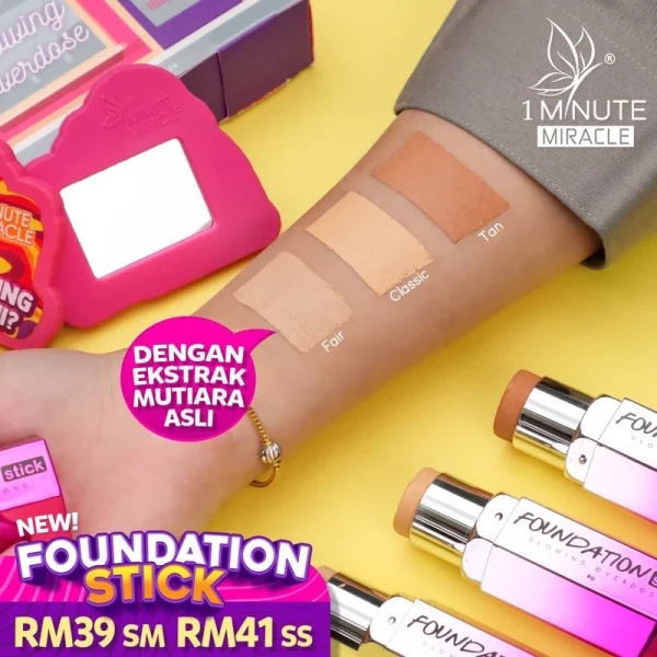 🎁FREE SPONGE‼️ 1MM 1 MINUTE MIRACLE FOUNDATION STICK GLOW Foundation Fav Mua Bellaz 1mm 1 Minute Miracle Merdeka - Image 2