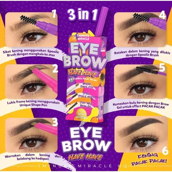 🎁1 MINUTE MIRACLE 1MM EYEBROW (3IN1) KENING HAVE2😍 New Packaging Comel Mua Bellaz 1mm 1 Minute Miracle Merdeka Promo - Image 2