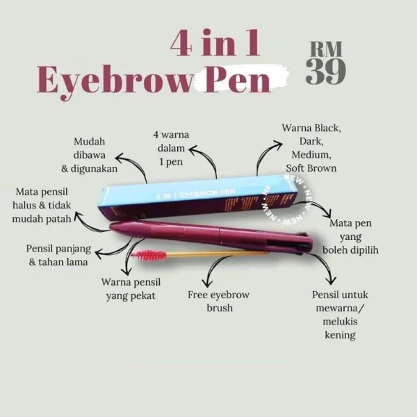 🎁OKAYA EYEBROW PEN 4IN1 WATERPROOF SUPER CANTIK PIGMENTED EYEBROW Mua Bellaz Eyeliner Eyebrow Spray Cover Killer - Image 3