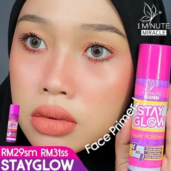 🎁 1 MINUTE MIRACLE 1MM SPRAY STAY GLOW Muka Nampak Berseri & Glowing Mengecilkan Pori Fav Mua Bellaz 1MM Merdeka Promo - Image 4