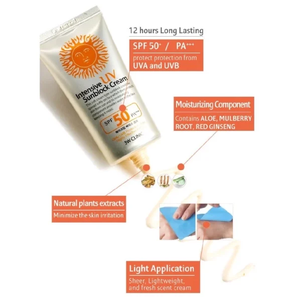 🎁3W CLINIC INTENSIVE UV SUNSCREEN SUNBLOCK CREAM SPF50 PA+++ 100% ORIGINAL UVAUVB Skin Protection Mua Bellaz - Image 4