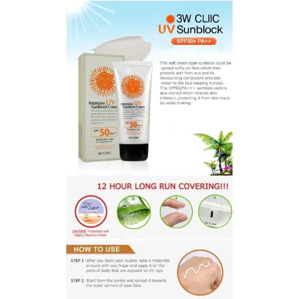 🎁3W CLINIC INTENSIVE UV SUNSCREEN SUNBLOCK CREAM SPF50 PA+++ 100% ORIGINAL UVAUVB Skin Protection Mua Bellaz - Image 5