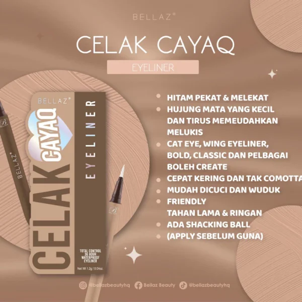 🎁CELAK CAYAQ EYELINER MUA BELLAZ by BELLAZ BEAUTY Eyeliner Waterproof dan Buat Make Up Tahan Lama - Image 7