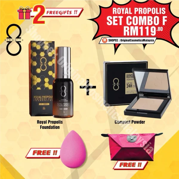 🎁2 FREEGIFT‼️ALHA ALFA SET COMBO (DPT 4 BRG DLM 1 SET😍) Alha Alfa Royal Propolis Foundation Compact Powder Waterproof - Image 8