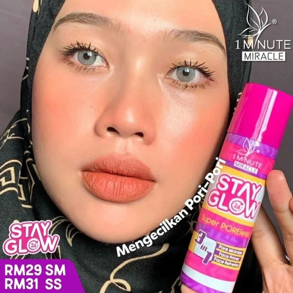 🎁 1 MINUTE MIRACLE 1MM SPRAY STAY GLOW Muka Nampak Berseri & Glowing Mengecilkan Pori Fav Mua Bellaz 1MM Merdeka Promo - Image 9